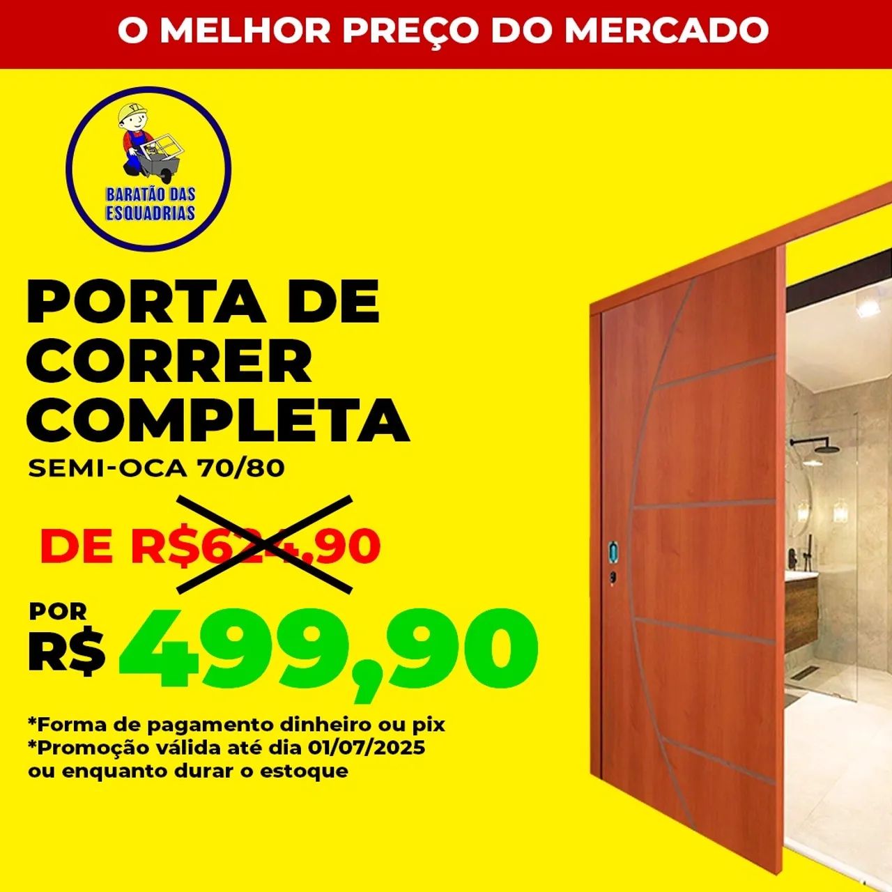 Porta de Correr Completa Semi-Oca 70/80