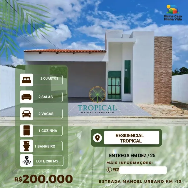 Casas no Residencial Tropical no km 10 da AM 070, a 20 minutos de Manaus.