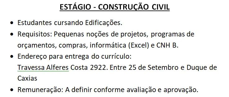 ESTÁGIO - CONSTRUÇÃO CIVIL
