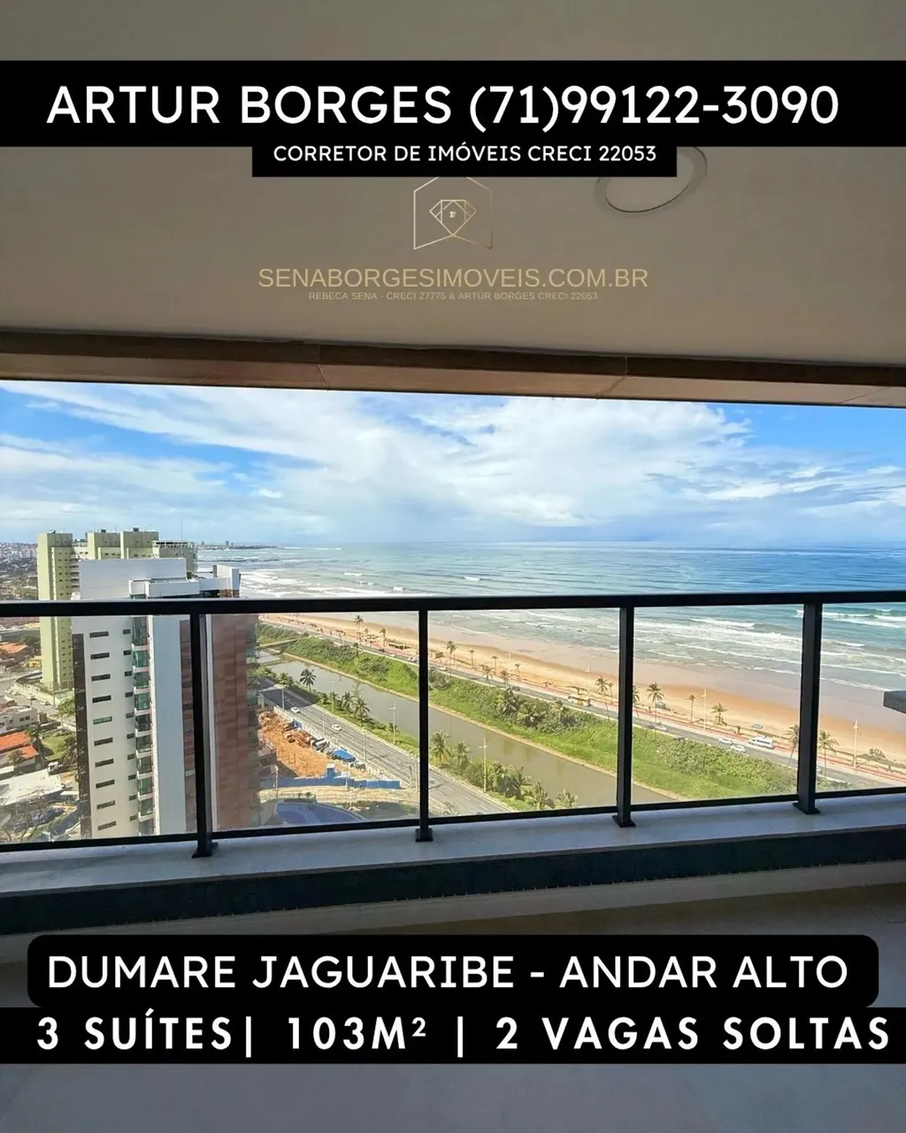 Dumare Jaguaribe | Apartamento com 3 suítes |103m2 | 2 vagas soltas | Andar alto