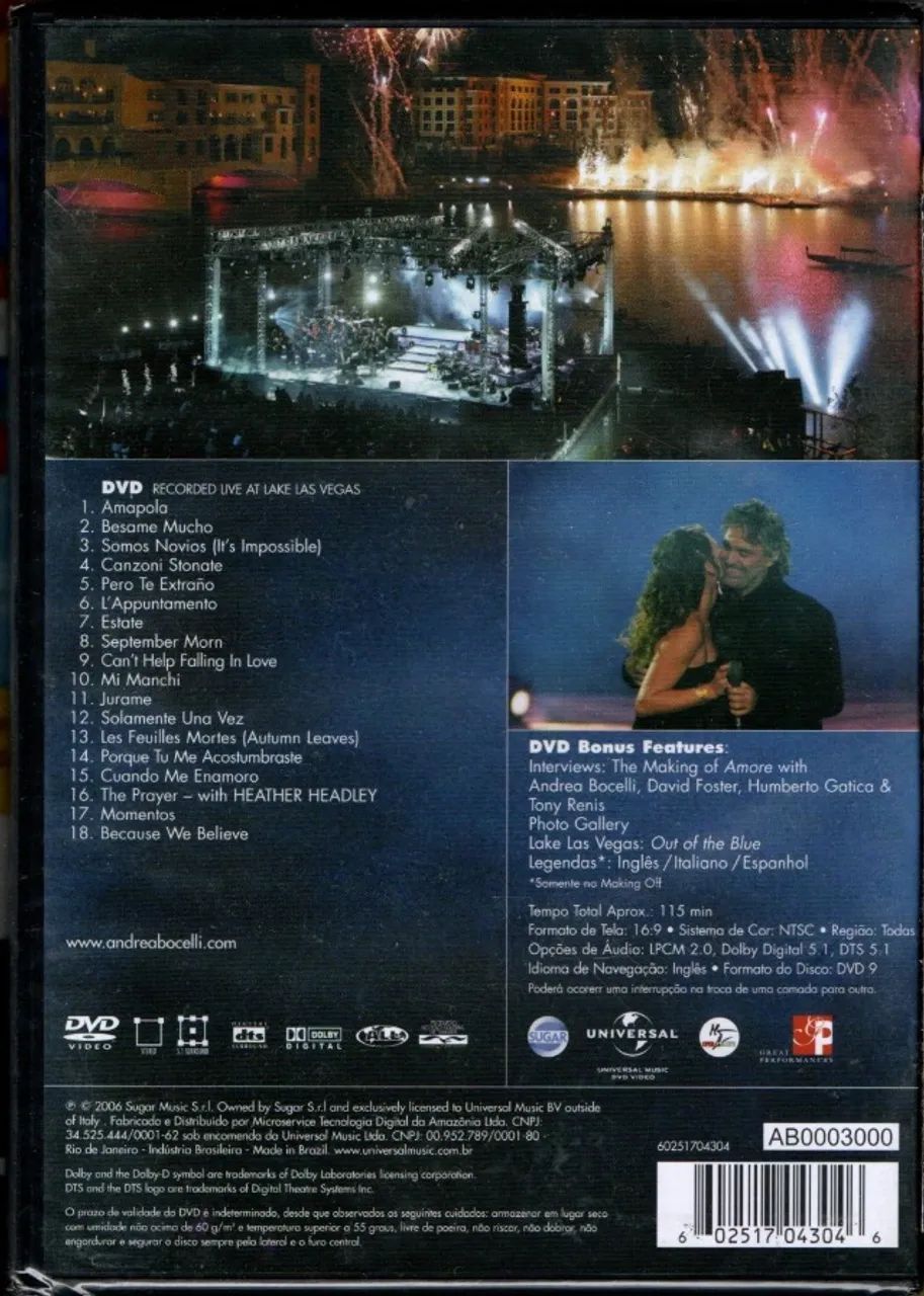Dvd Andrea Bocelli - Under The Desert Sky - Foto 2