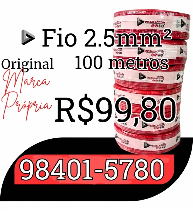 R$99,80 Fio/Cabo Elétrico 2,5mm - 100 Metros