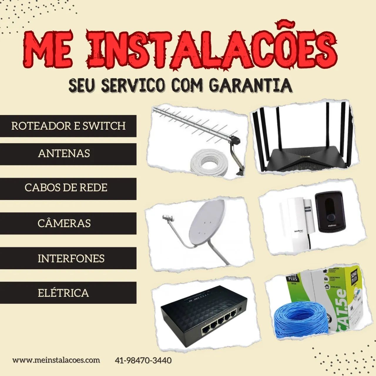 Instalações de Cabos de Rede Para Computadores, Câmeras, Antenas, Elétrica e Interfones.