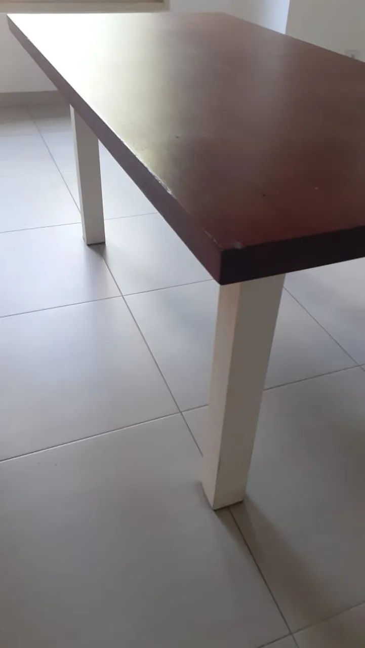 mesa de jantar madeira maciça e base de ferro branca  - Foto 3