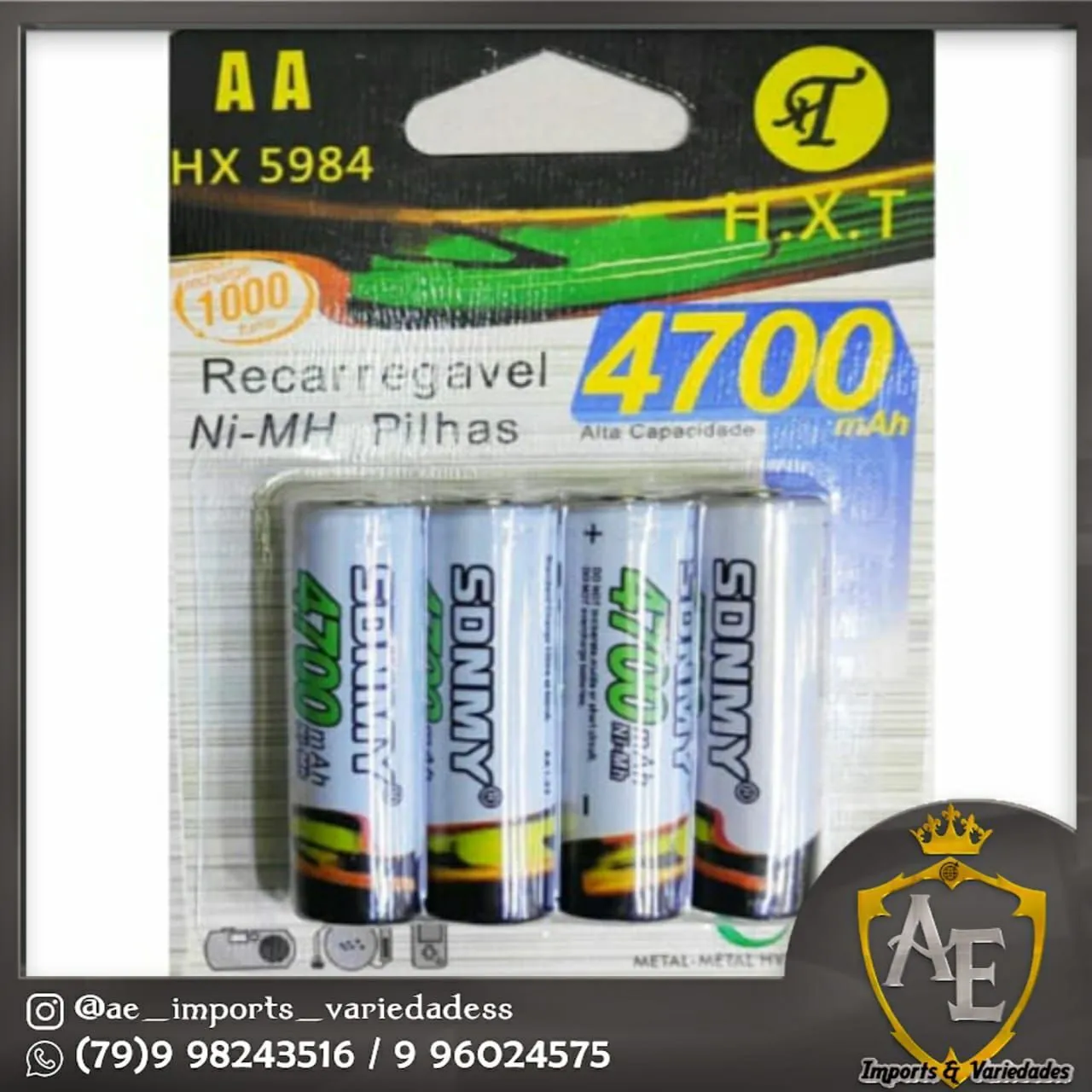 Pilhas Recarregáveis Ni-MH Sonny 4700 mAh - AA - HX 5984 - Pacote com 3