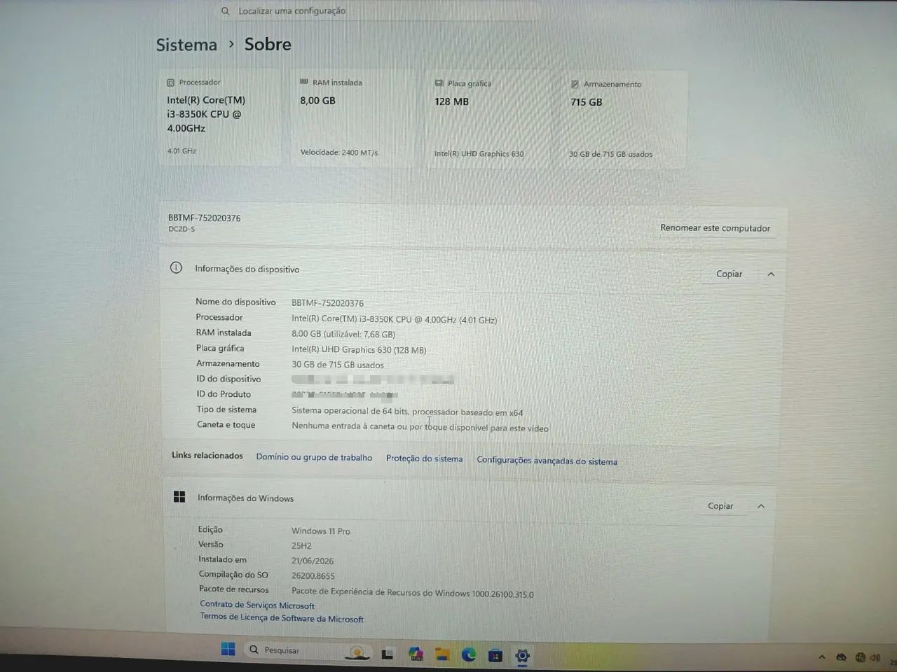 Computador Intel i3 -  Windows 11 Pro