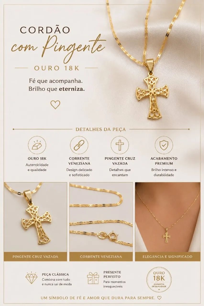Pulseira com pingente e cordão de ouro