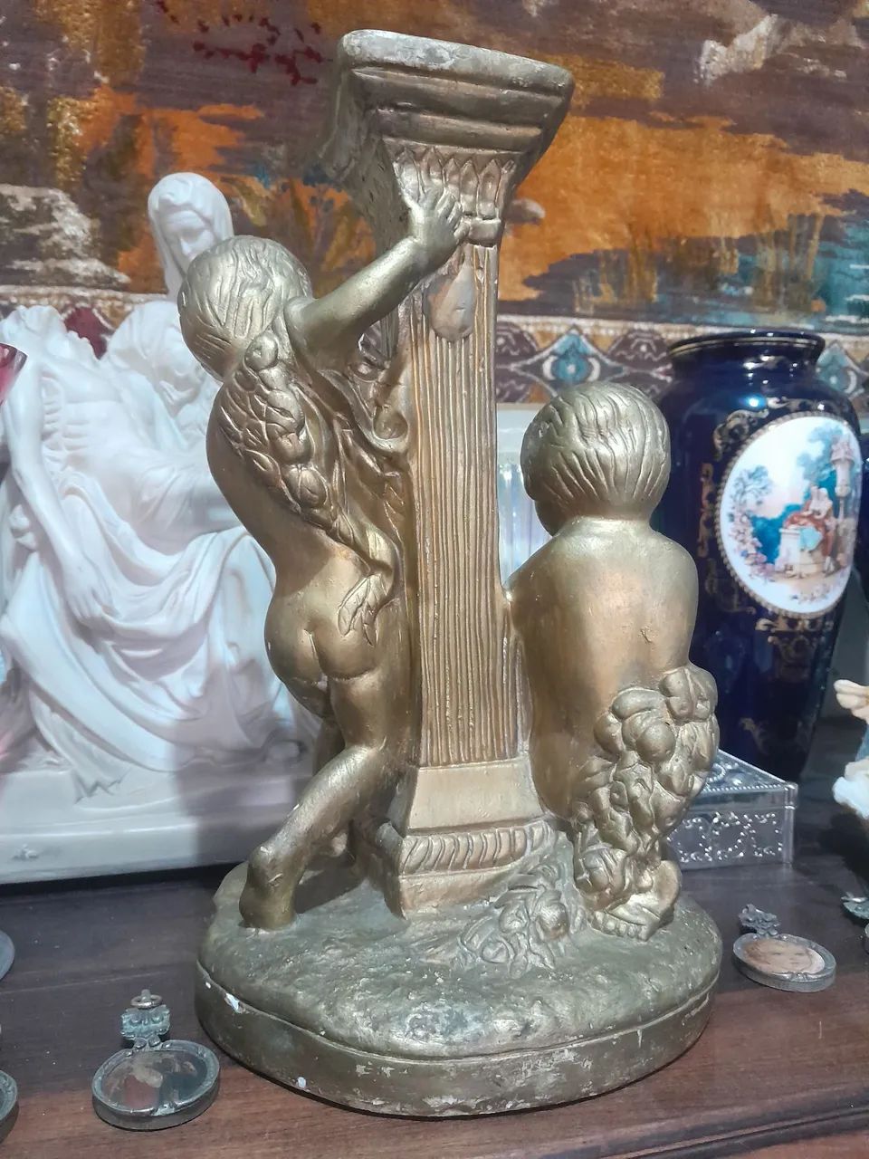 Castiçal querubins em gesso - Foto 2