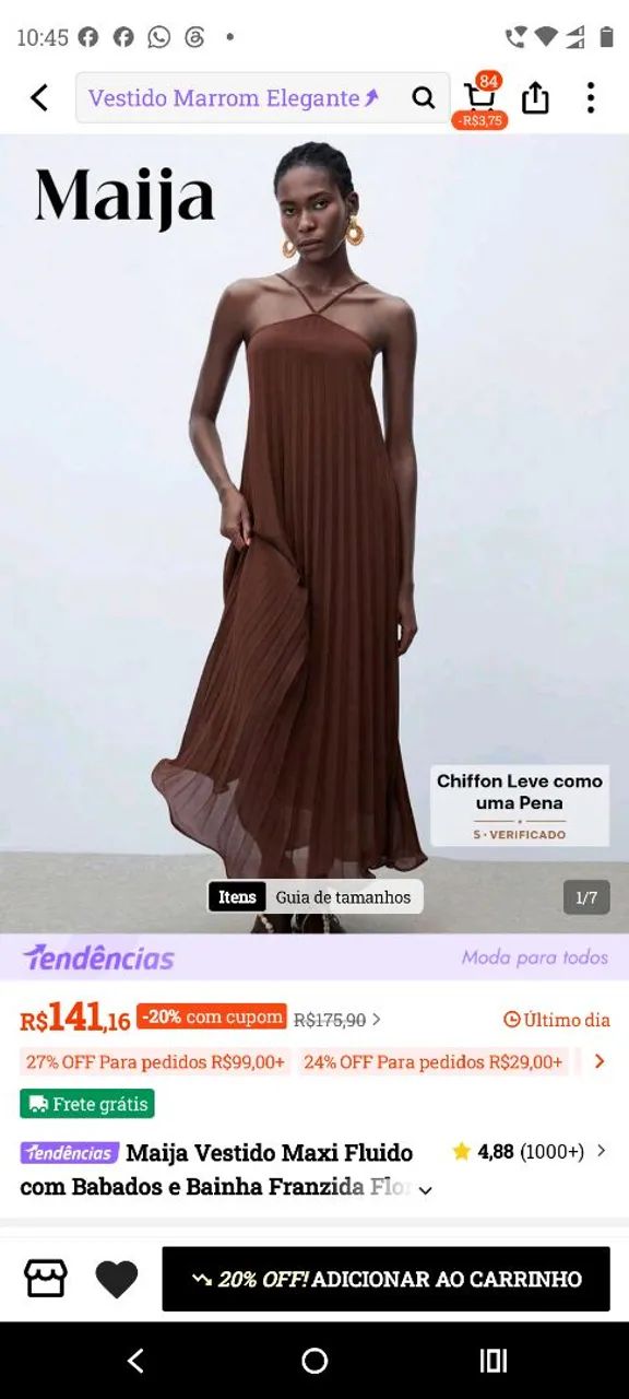 Vestido longo marro.