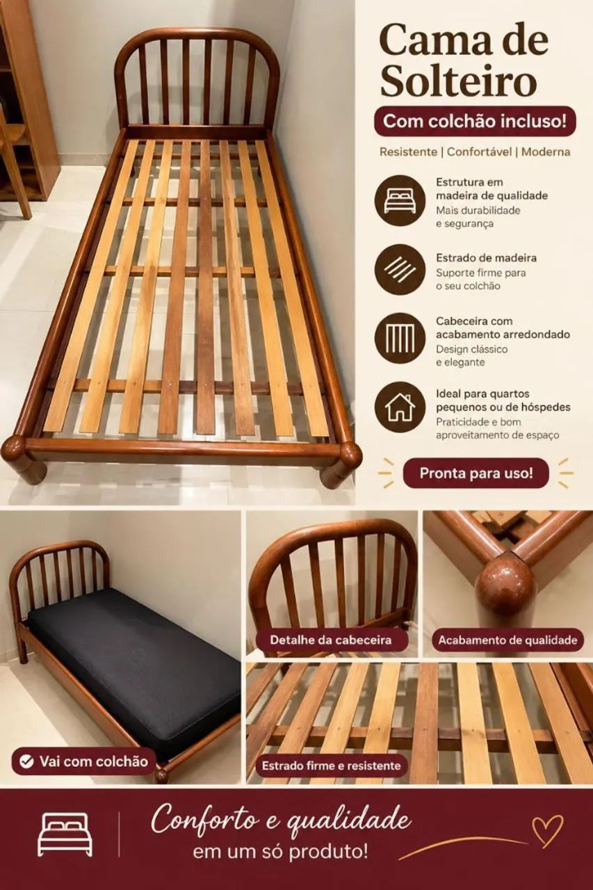 Cama de madeira com colchão 