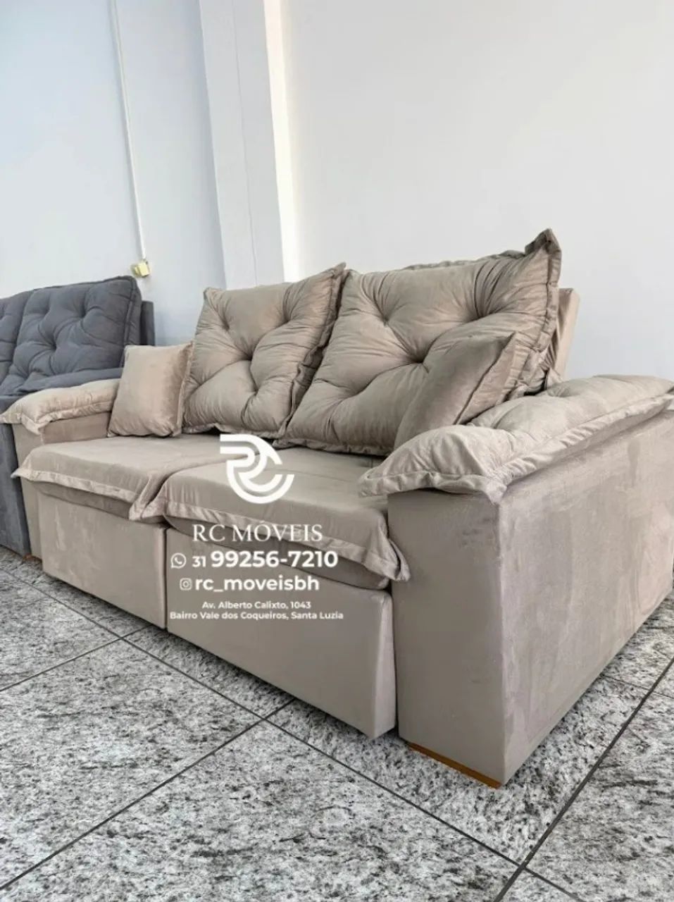 Sofá Retrátil e Reclinável 2m pillow 16cm  - estofamento tecido veludo