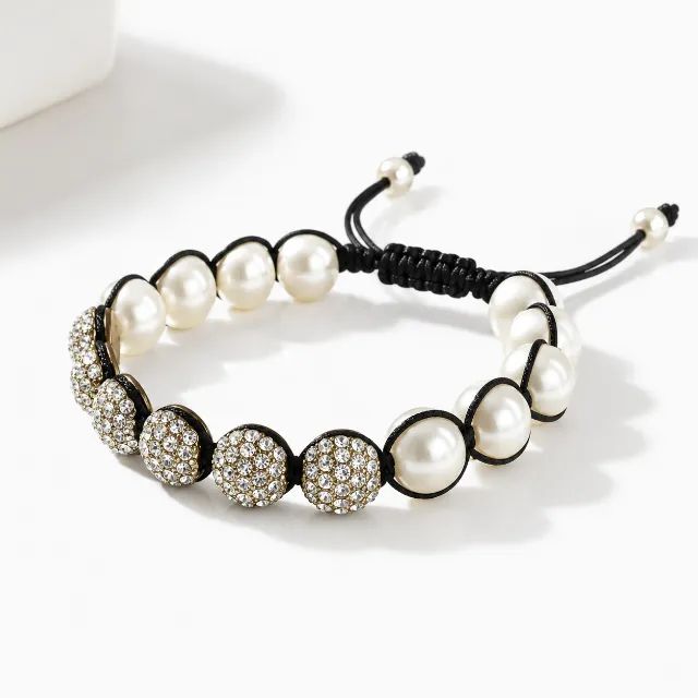 Pulseira Ajustável com Pérolas e Strass - Foto 2