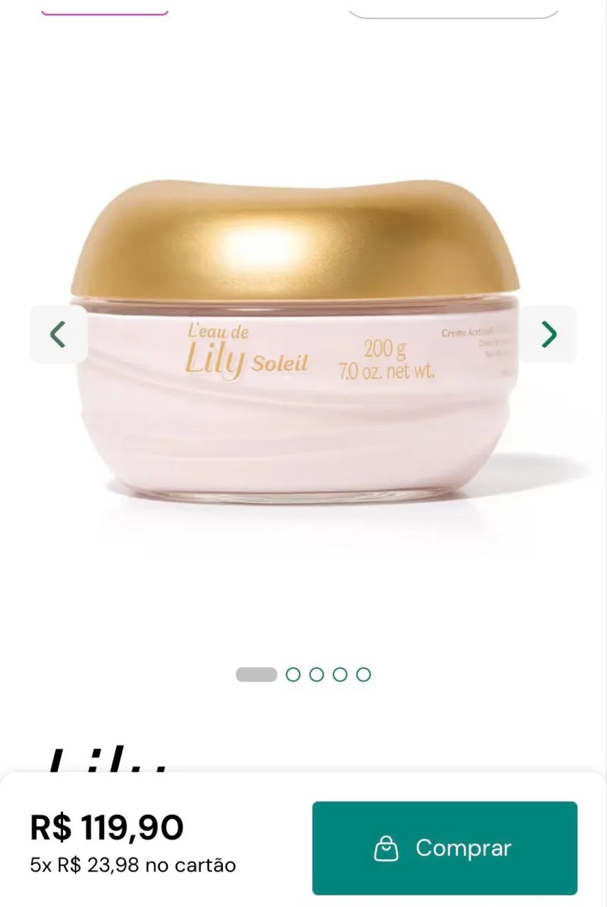 Creme Acetinado Hidratante Desodorante Corporal L'eau de Lily Soleil 200g - Foto 2