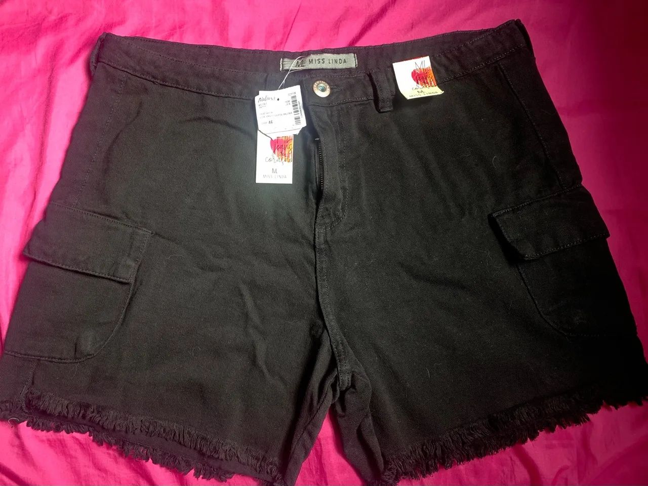 short jeans cargo feminino