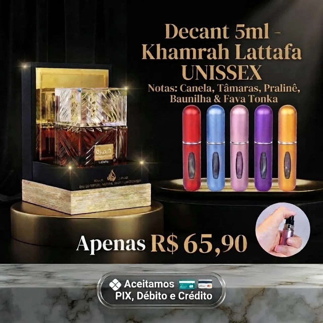 Quer conhecer o Khamrah sem gastar com o frasco de 100 ml? Experimente 5 ml.