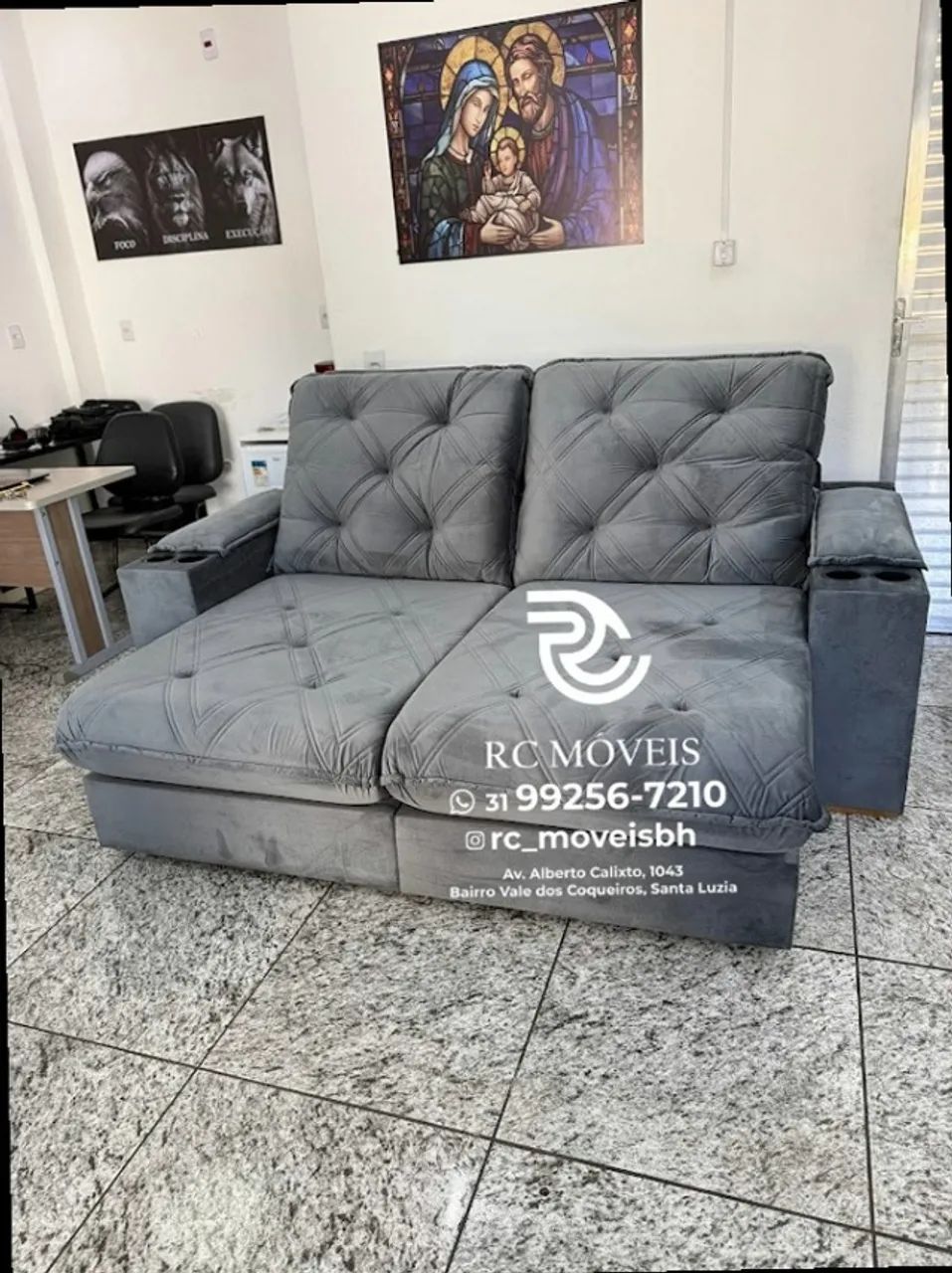 Sofá Retrátil Reclinável Cuiabá com Porta Copos D33 Molas Ensacadas - Foto 5