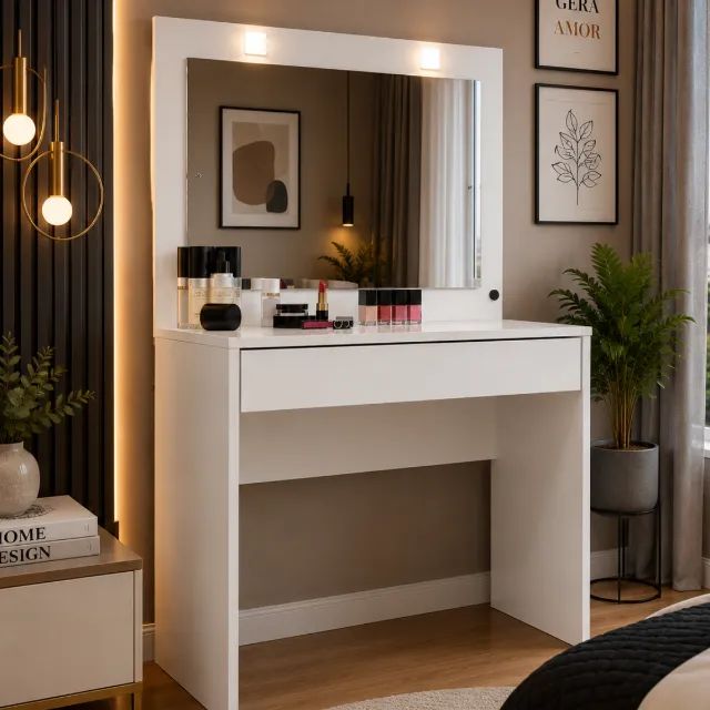 Penteadeira Moderna Com Espelho e Gaveta Para Quarto - Foto 2