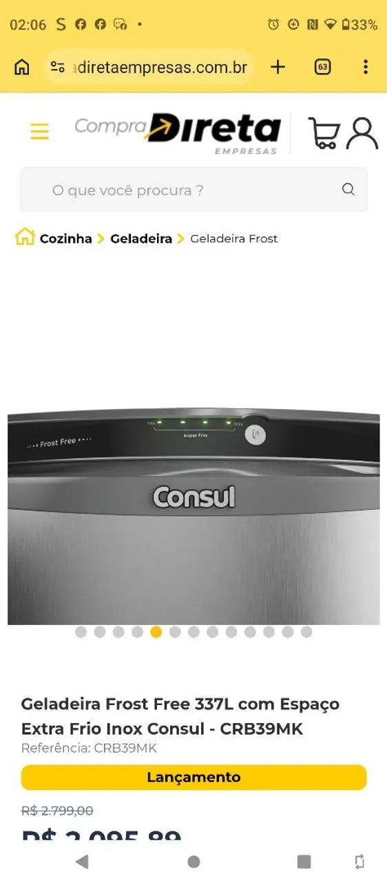 GELADEIRA  CONSUL FROST FREE INOX 337LTS NA GARANTIA  04 MESES DE USO