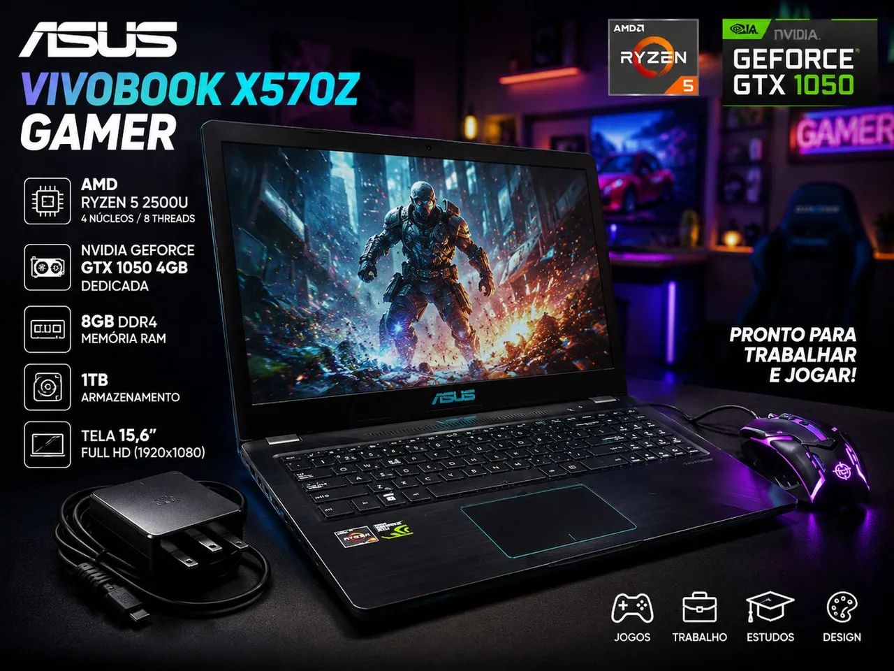 ASUS VivoBook X570Z Gamer - Ryzen 5 + GTX 1050 | Pronto para