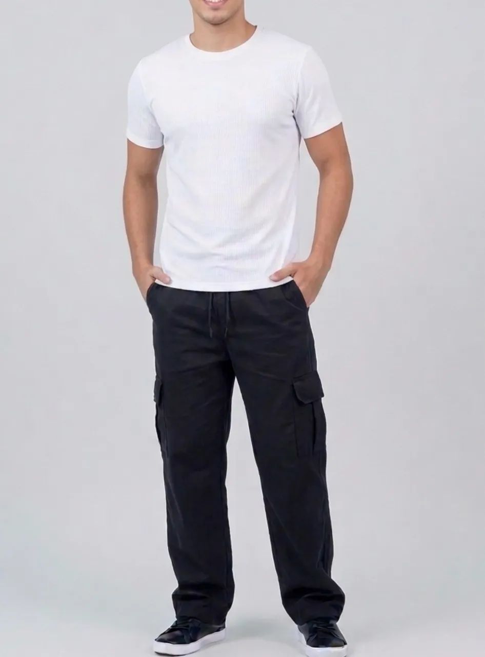 Kit Camisa Canelada e Calça Cargo Preta 
