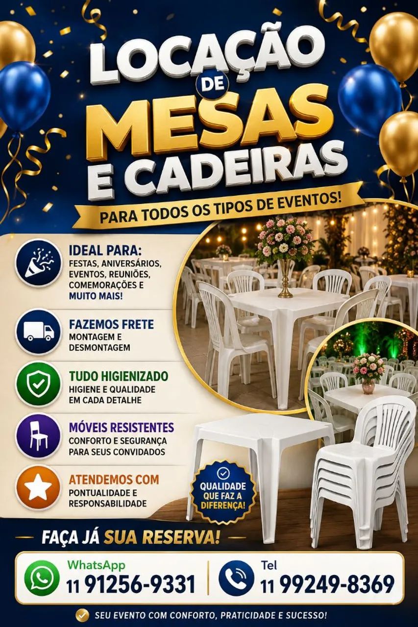Aluguel de mesas e cadeiras 