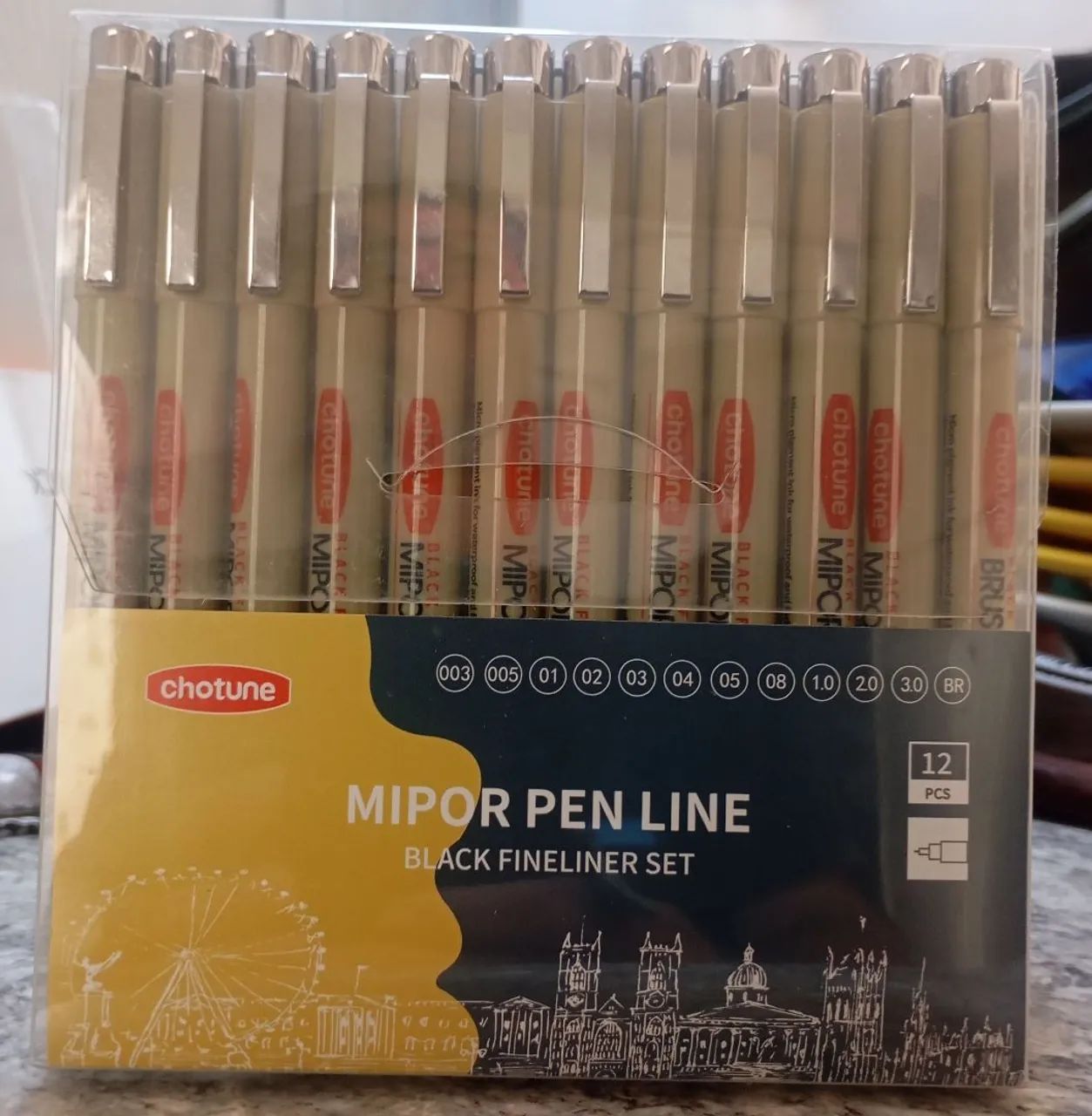 Conjunto 12 canetas técnicas Chotune Mipor Pen Line Black Fineliear Set. - Foto 2