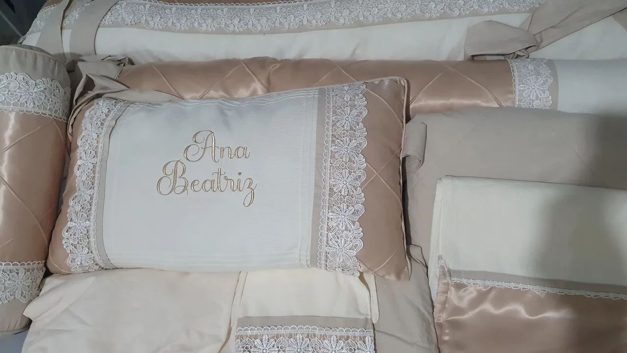 Kit berço nude bege palha com cetim lindo! - Foto 2