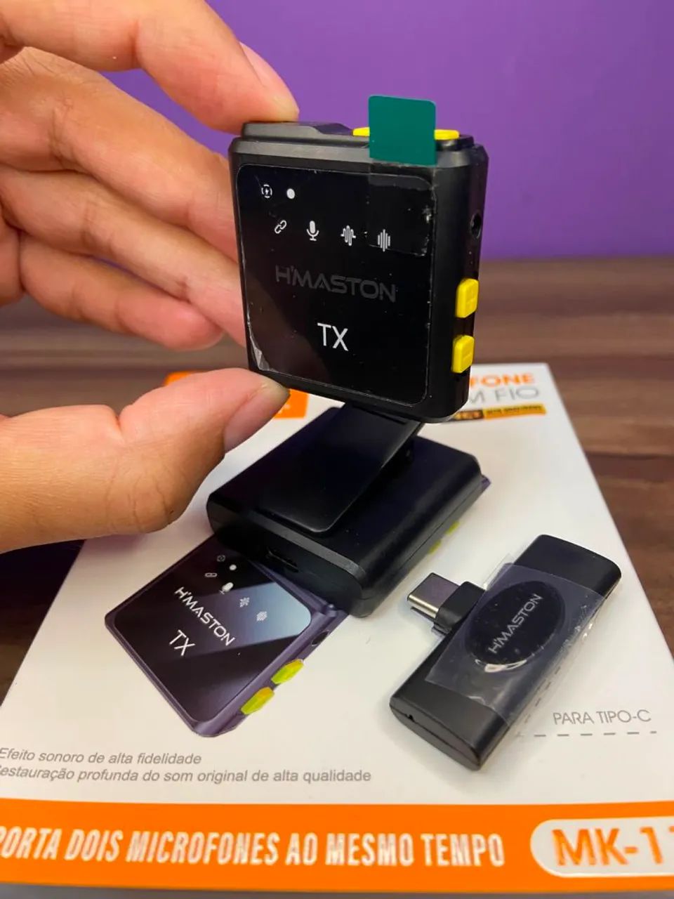 MICROFONE DE LAPELA SEM FIO H'MASTO DUPLO MK-11 TIPO C - Foto 2