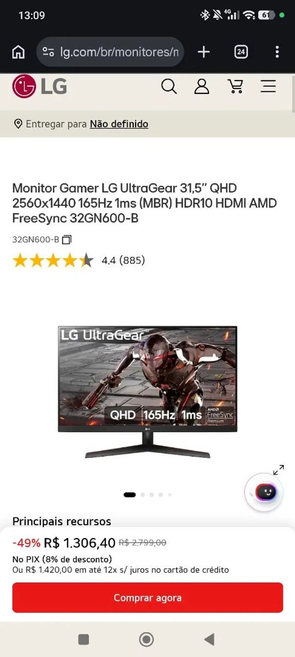 Vendo monitor LG 32 polegadas quad HD 