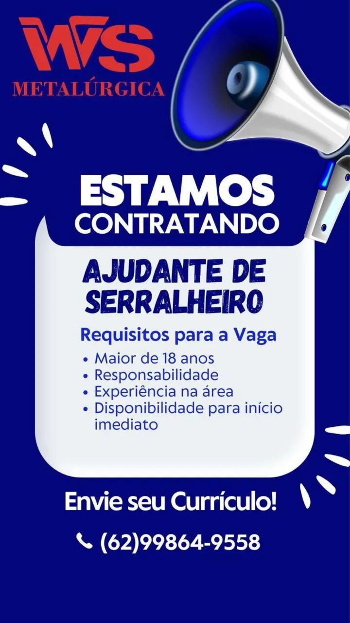 CONTRATA-SE AJUDANTE DE SERRALHEIRO URGENTE 