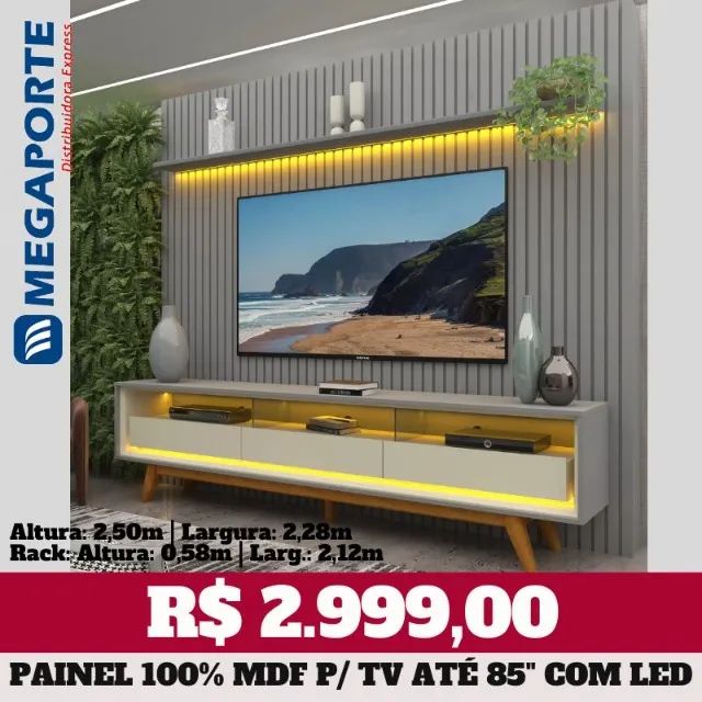Painel Nobre Ripado 100% MDF + Rack Bancada para TV até 85" (Novo) Entrega Grátis! 