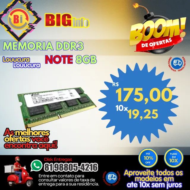 Memoria Ddr3 8gb 1600MHZ Notebook