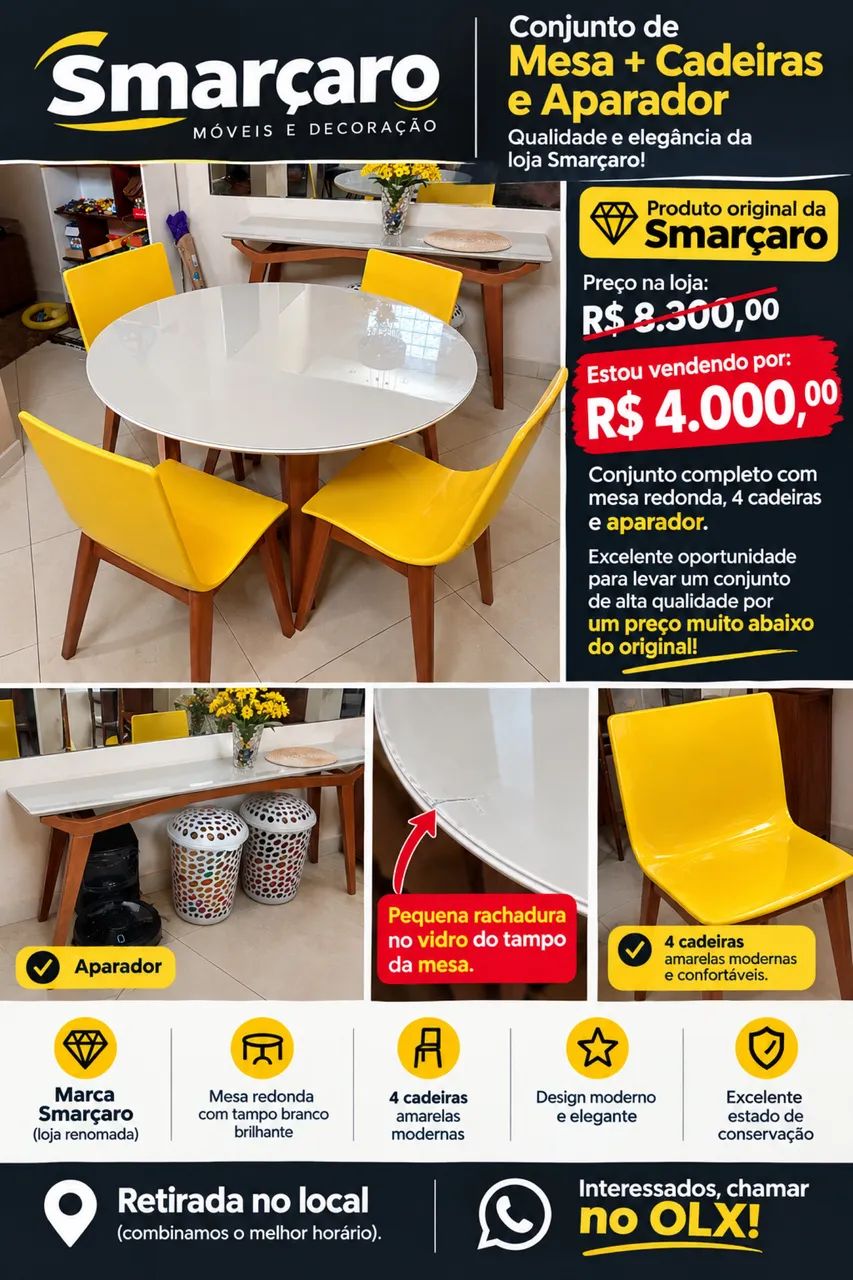 Mesa, cadeiras e aparador - Smarçaro - Foto 2