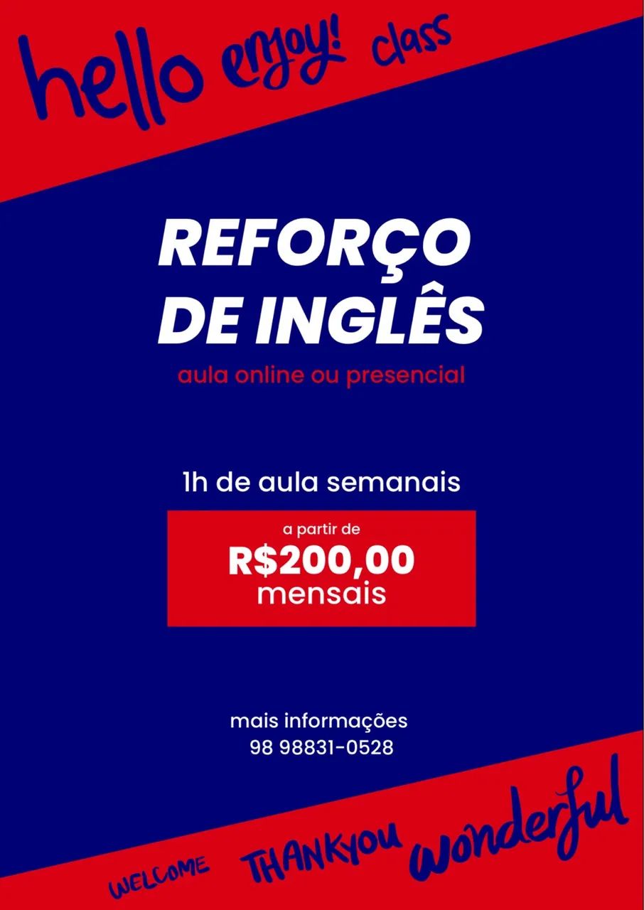 aulas de inglês on-line ou presencial!