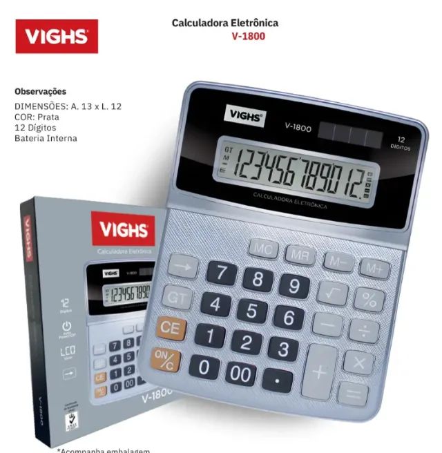 Calculadora De Mesa Vighs V-1800 12 Dígitos Visor Lcd Cor Prata - Foto 3
