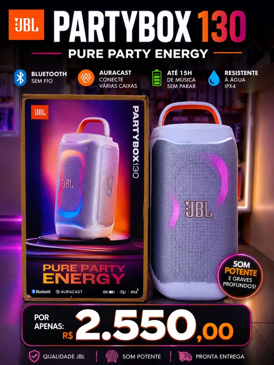 CAIXA DE SOM JBL PARTY BOX130 - Foto 2