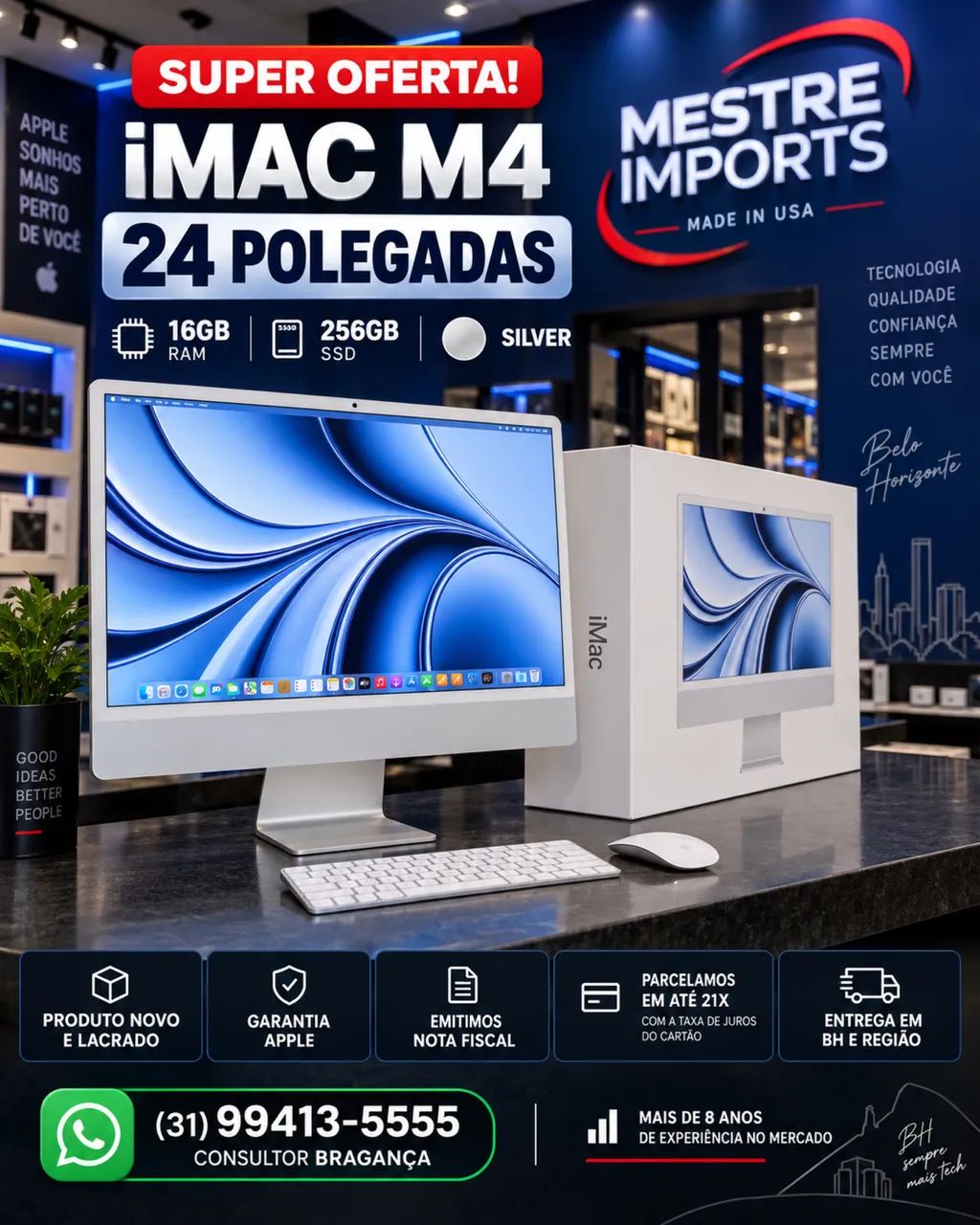 iMac M4 24 Polegadas 16GB 256GB Silver Novo Lacrado Nota Fiscal
