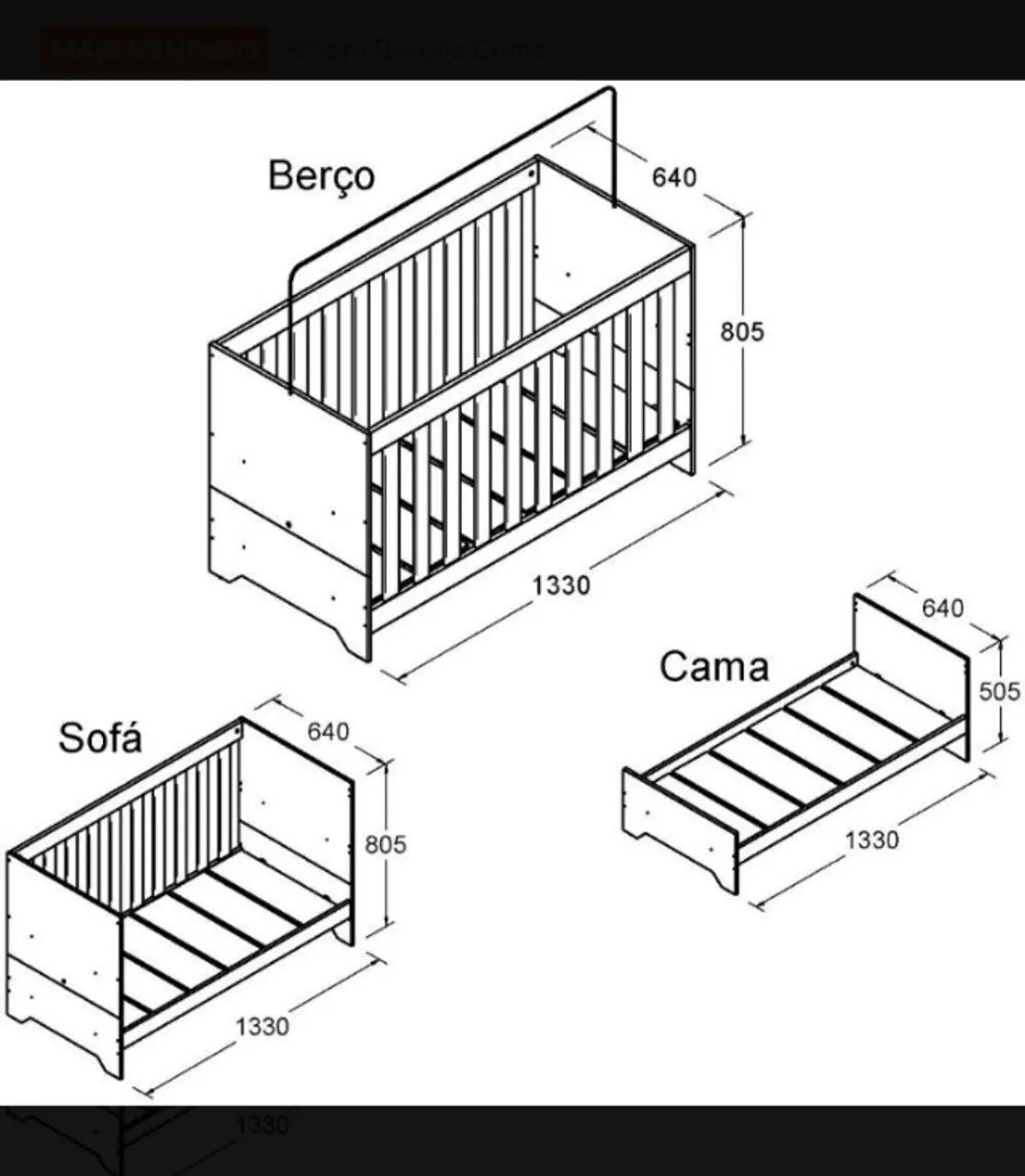Berço 3 em 1 com colchão [Nunca usado] - Foto 3
