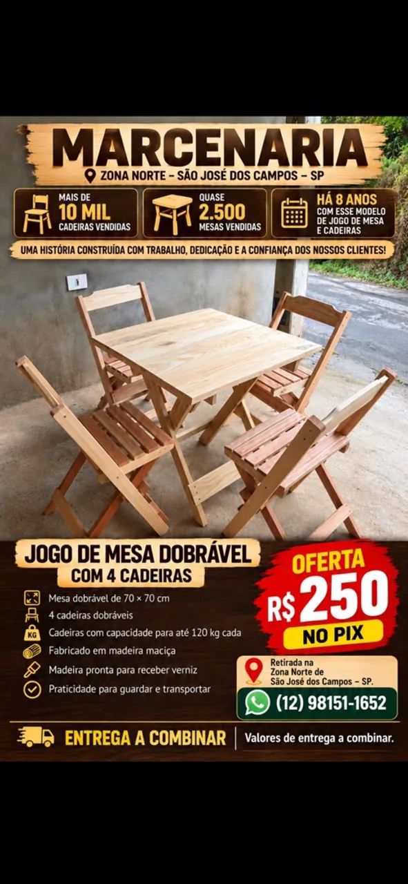 Mesas e cadeiras dobráveis 