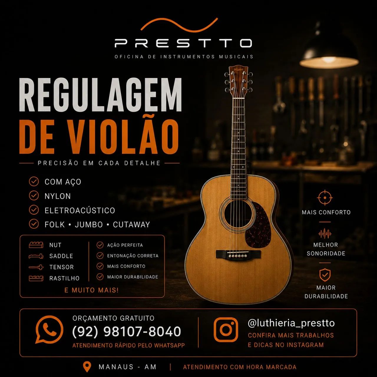 Regulagem de Violão | Manaus - Prestto Luthieria 