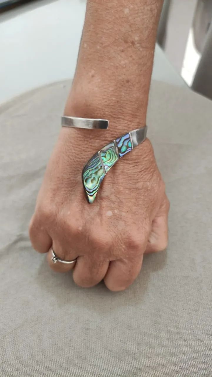 Pulseira de prata 925 com pedra Abalone, design exclusivo