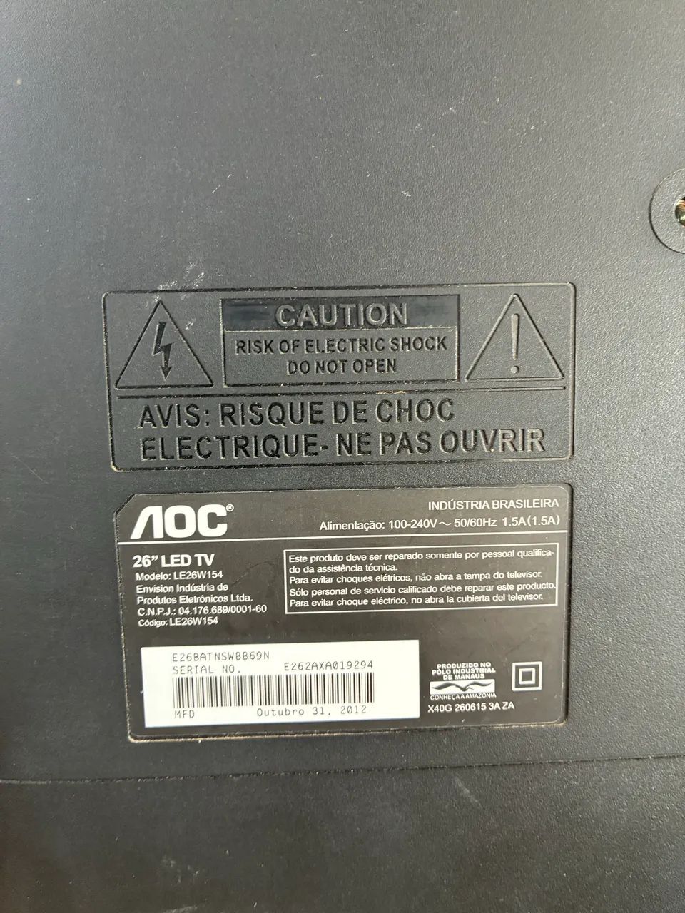 TV AOC 26" led com defeito