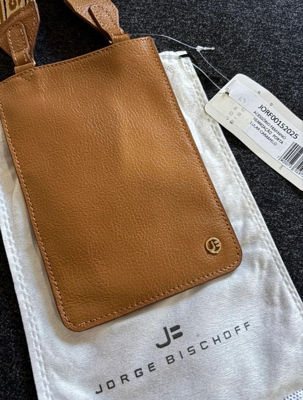 Bolsa Couro Legítimo Jorge Bischoff Porta Celular Caramelo - Foto 3
