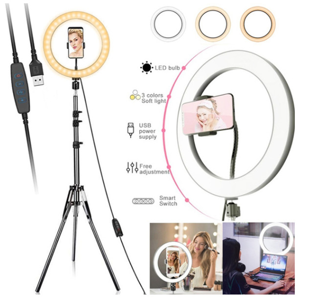 Ring Light Iluminador Portátil 26cm C/ Tripé 2metros E Sup Cel