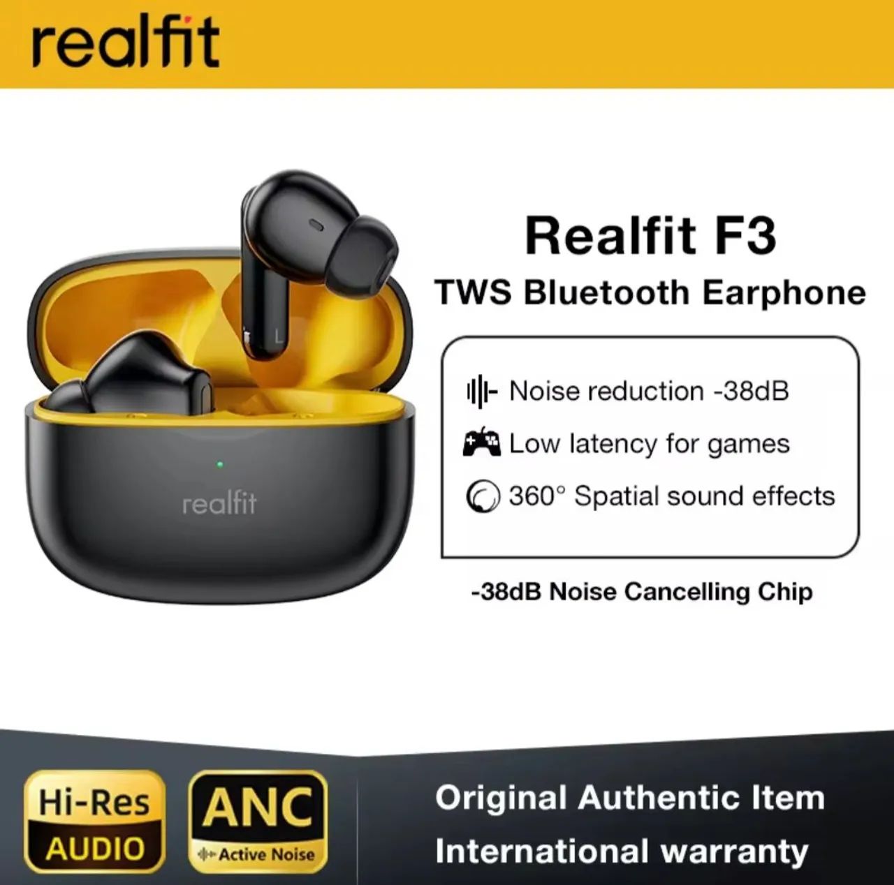Fone de Ouvido Bluetooth Realfit F3 - Novo - cancelamento de ruído ativo 