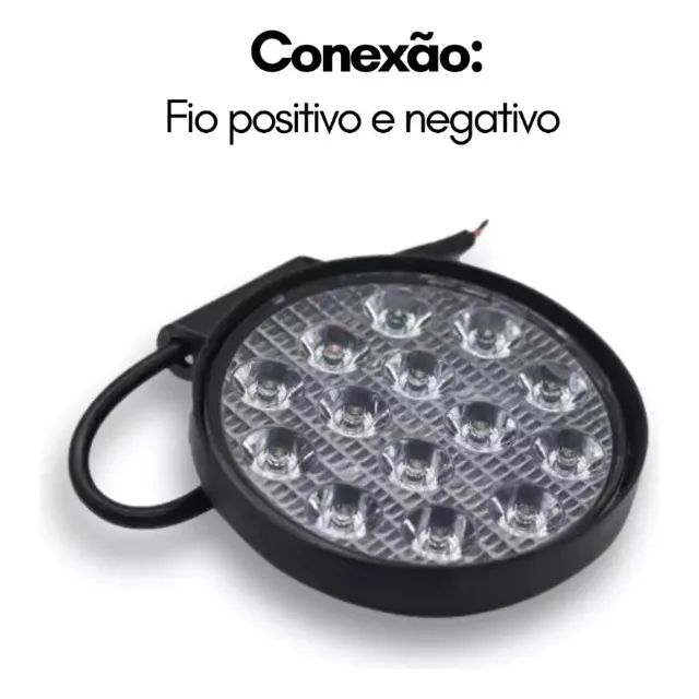 Farol de Led 42w Auxiliar Redondo 16 leds 12v/24v unidade