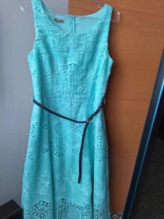 Vestido rendado azul turquesa P - Foto 3