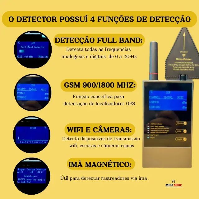 Detector de Sinal RF - Localizador de Rastreadores, Câmeras, GPS - Preto-fosco - Foto 5