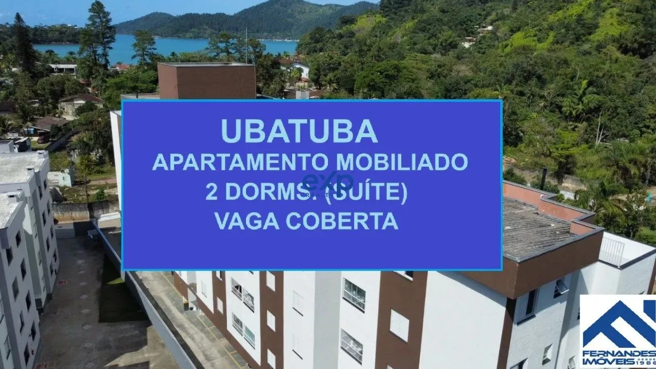 Apartamento 2 dorms. (1 suíte) vaga coberta a 250 metros da praia em Ubatuba