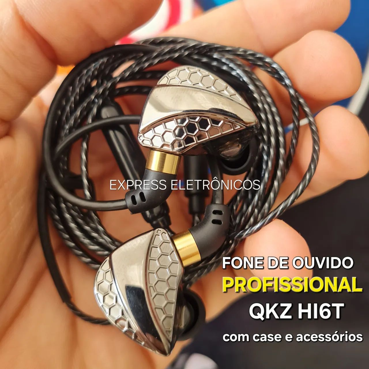 FONE PROFISSIONAL QKZ HI6T COM CASE E ACESSÓRIOS COMPLETO MICROFONE ORIGINAL